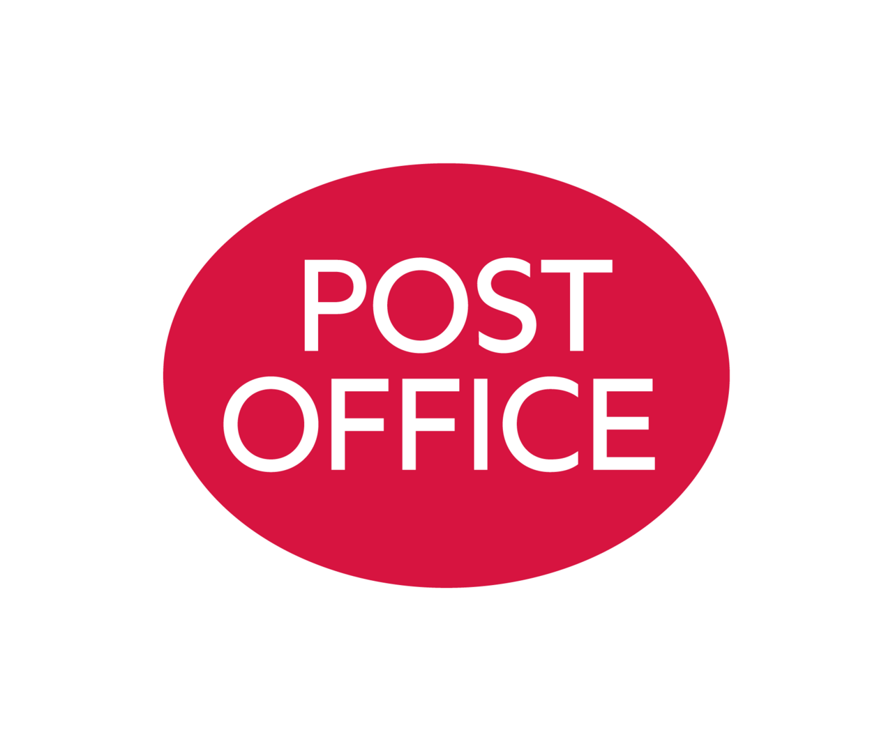 A red oval logo with white outline. The words 'post office' are displayed within the red section, in white lettering.